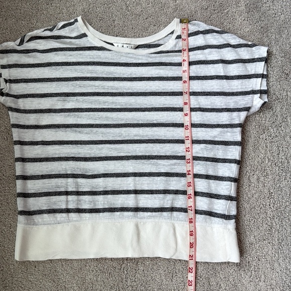 CAbi Gray and White Striped Short Sleeve Tee- Linen and Cotton Size XS - Picture 5 of 6